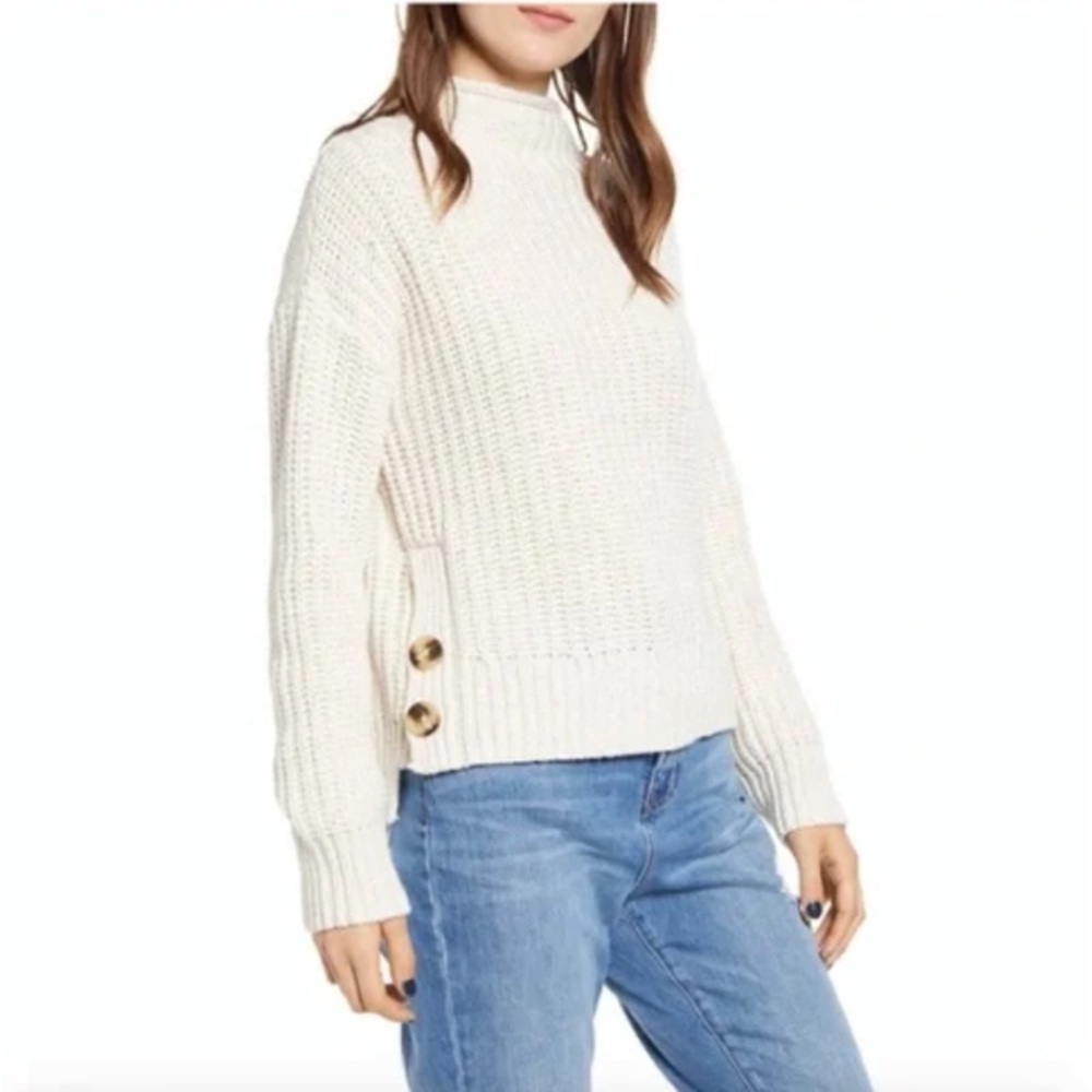 Madewell Mockneck Side Button Pullover Sweater Cream | Women’s M